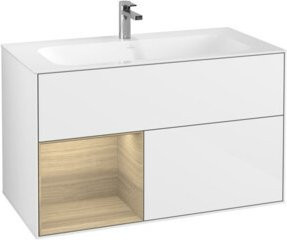 V&B Waschtischunterschrank Finion rechts Oak Veneer und weiß lackiert, B: 99,6 cm, H: 59,1 cm, T: 49,8 cm - Bild 1