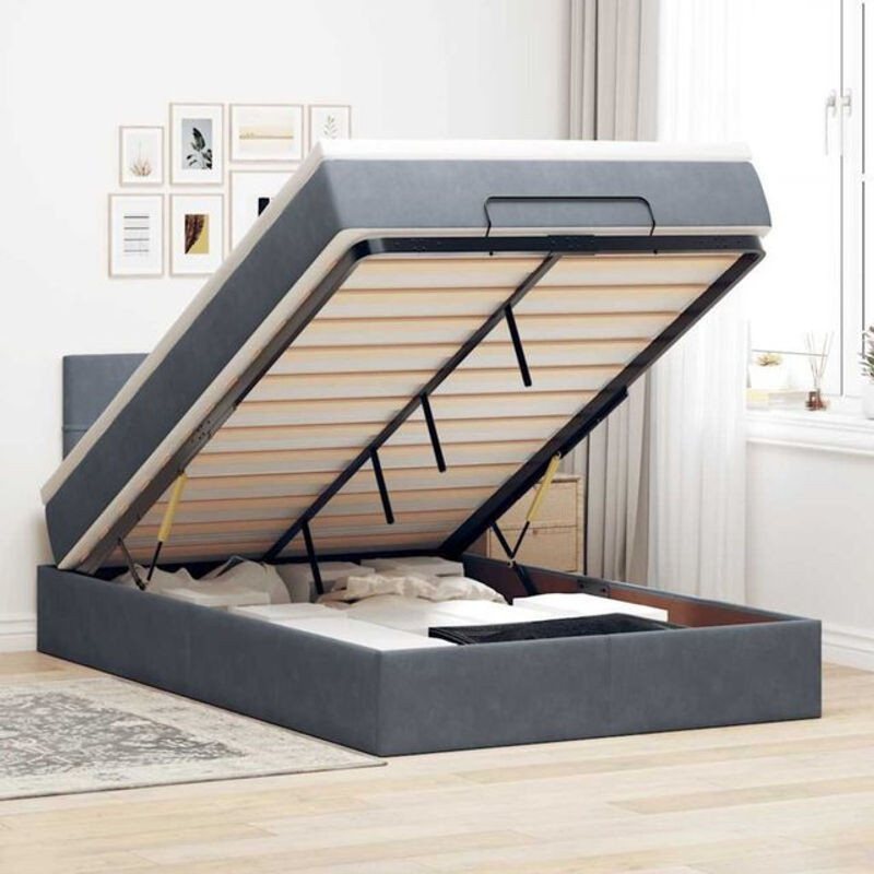 Vidaxl Ottoman Polsterbett mit Matratze aus Samt in Dunkelgrau, B/T/H: 120 x 200 x 88 cm - Bild 1