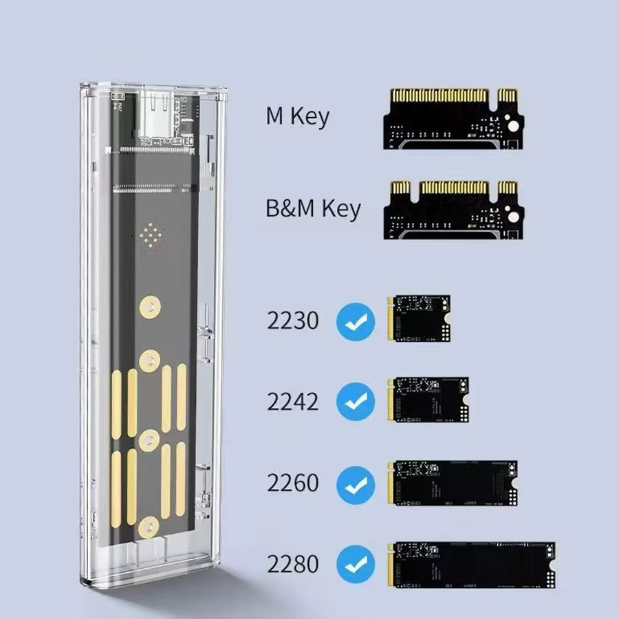 IRhasta M.2 SSD-Gehäuse für NVMe und SATA, USB 3.2 Gen2 10Gbps, transparentes externes SSD-Adaptergehäuse - Bild 2
