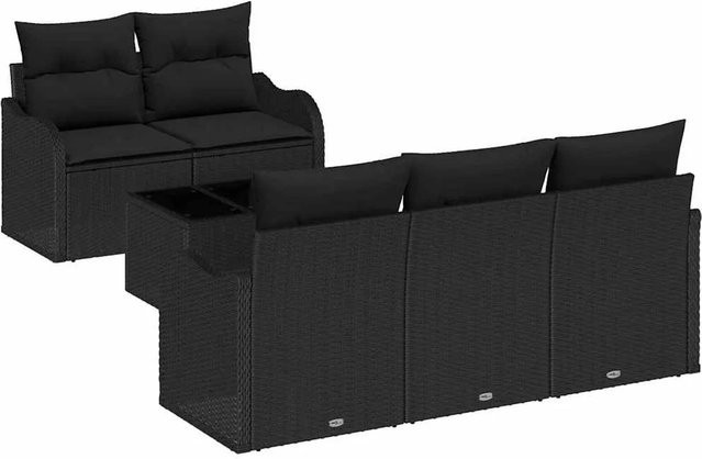 vidaXL Garten-Sofa-Set 6-teilig aus Polyrattan in Schwarz mit Polsterkissen und Tisch - Bild 1