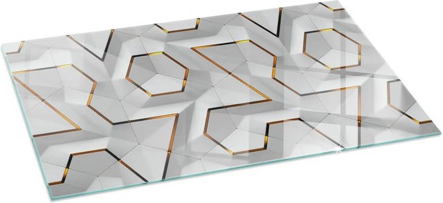 Tulup Glasplatte für Kamin mit 3D-geometrischem Muster in Weiß, B/T/H: 140 x 70 cm - Bild 1