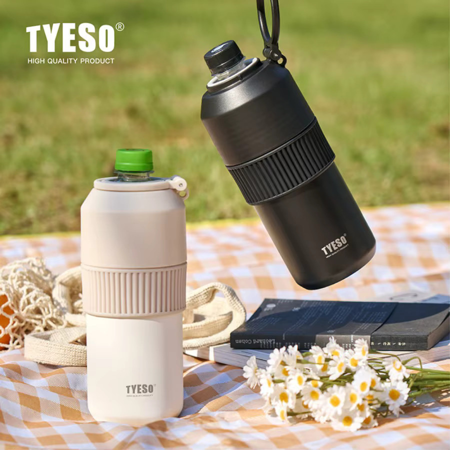Tyeso Isolierte Thermoflasche für Kaltgetränke, 1000 ml, Schwarz oder Beige - Bild 2
