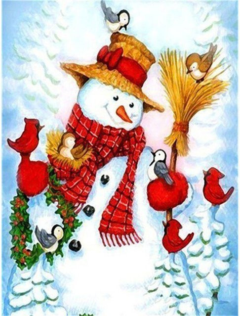 FIYO Diamant-Malerei Schneemann Weihnachten Cartoon rund in Rot und Multicolour, B x H: 20 x 30 cm - Bild 1