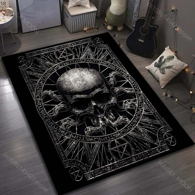 UQIDEHOME Teppich mit dunklem Totenkopf-Symbol in Schwarz, B/B: 60 x 90 cm - Bild 1