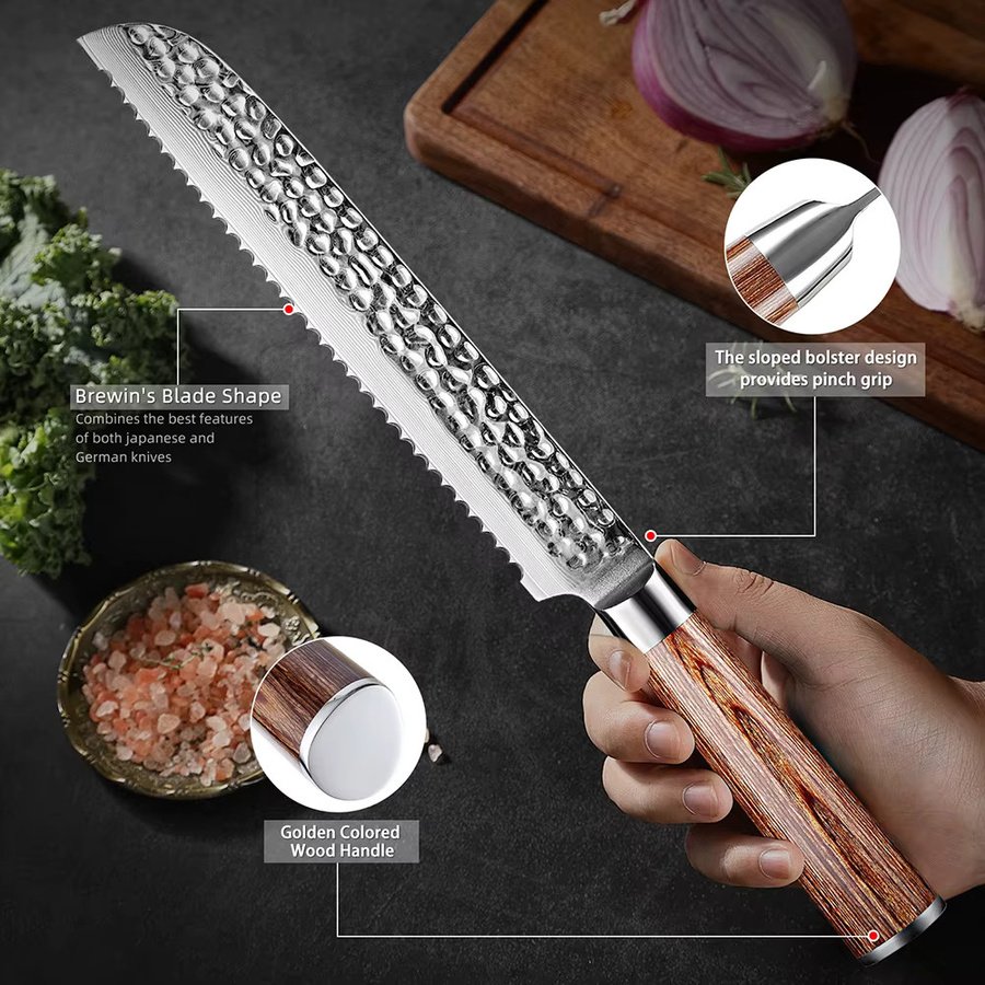 Xituo Premier Brotmesser mit gehämmerten Serrationen in Silber, handgefertigtes japanisches Küchenmesser für Kuchen und Gebäck, Länge: 20,32 cm - Bild 4