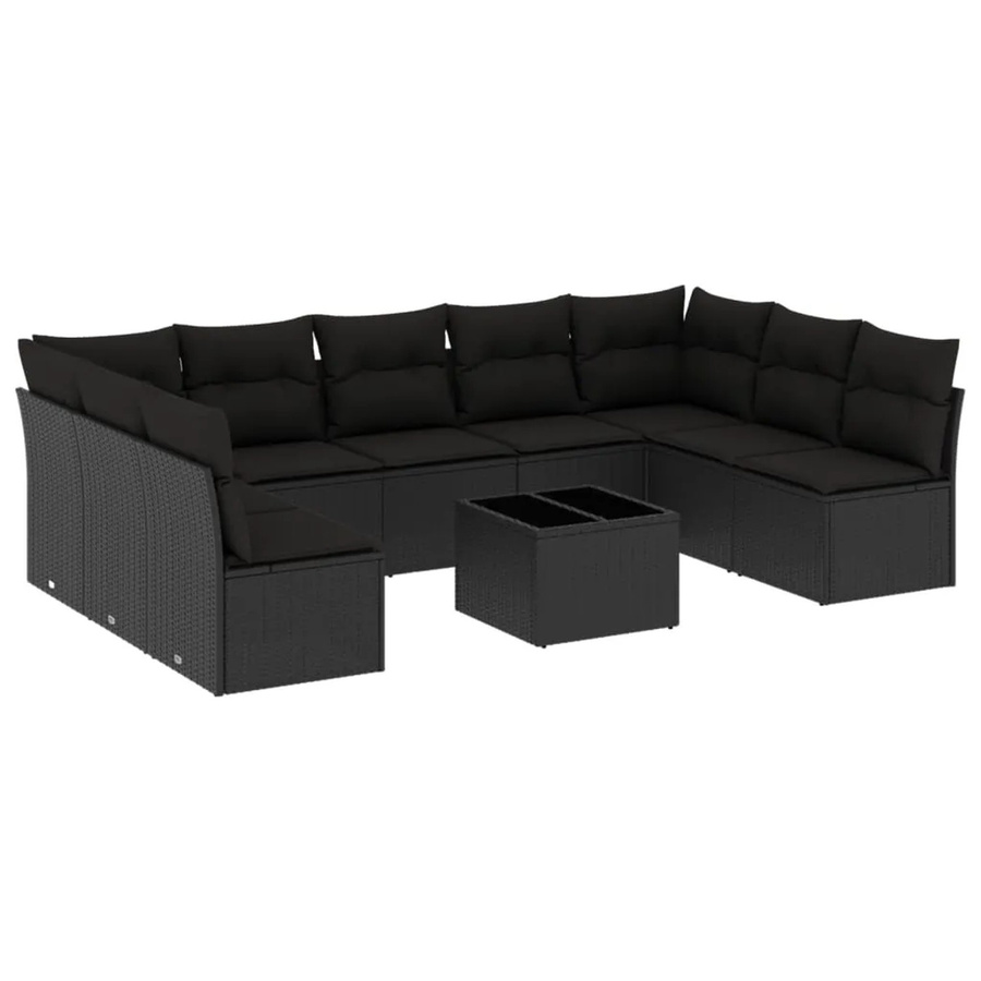 vidaXL 10-tlg Garten-Sofagarnitur in L-Form aus schwarzem Poly-Rattan mit Tisch und Kissen inklusive Stauraum - Bild 2