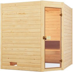 WEKA Massivholzsauna Valida Eck 1.8 Sparset in Braun mit 7,5 kW Ofen und OS Glastür für 6 Personen - Bild 3