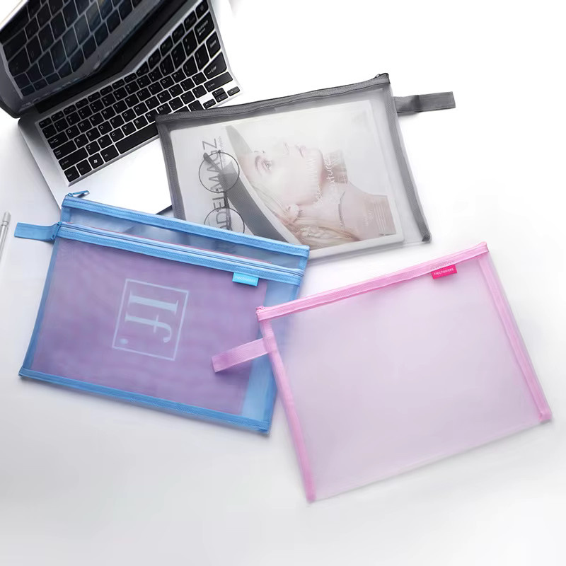 Transparente A4 Mesh Dokumententasche mit Reißverschluss aus Kunststoff für Schule und Studium - Bild 2