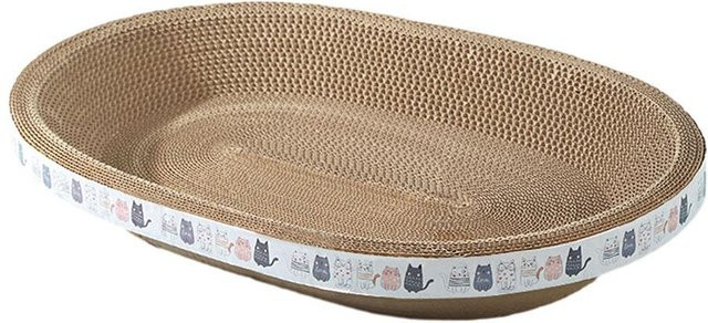 Var Vogue Katzenkratzbaum in Beige mit ovalem Design und Holzoptik - Bild 1