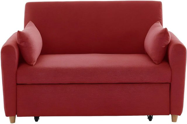 Vente-unique Schlafsofa Ayla in Rot mit Stoffbezug und Armlehnen, Breite: 140 cm - Bild 1
