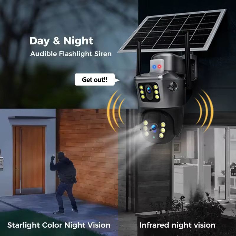 FUNOVATION Solarbetriebene 4K 6MP IP PTZ Sicherheitskamera mit Dual-Linsen, Wasserdicht und 2.4G WLAN, Farbe: Weiß - Bild 3