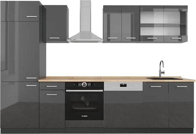 Vicco R-Line Küchenzeile Anthrazit Hochglanz und Eiche, Breite: 300 cm, Höhe: 207 cm, Tiefe: 60 cm - Bild 1