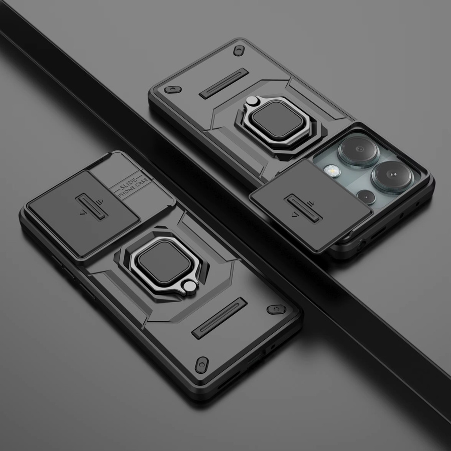 Xiaomi Redmi Note 13 Pro 4G Hülle mit Slide Windows Cover und Battle Ring Holder in Schwarz - Bild 4