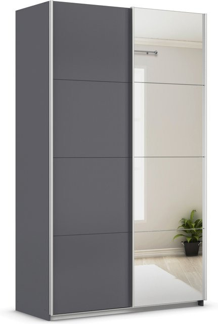 RAUCH ORANGE Quadra Schwebetürenschrank mit Spiegelelementen und integrierten Schubladen, Farbe: Graumetallic, B/T/H: 136 x 62 x 230 cm - Bild 1