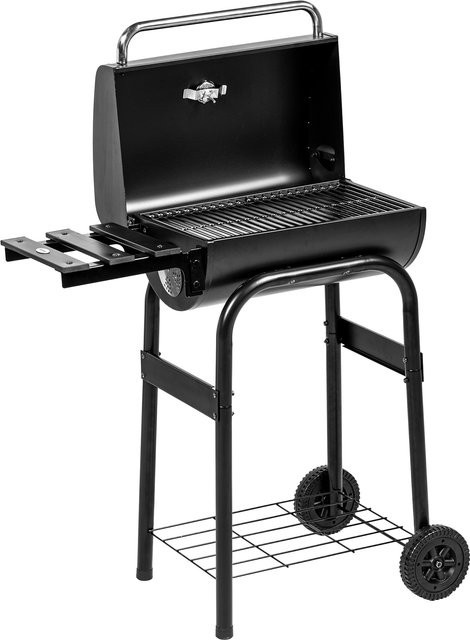 Outsunny Holzkohlegrill Grillwagen mit Deckel, Ablagen, Rädern, Thermometer und Schornstein in Schwarz aus Edelstahl - Bild 1