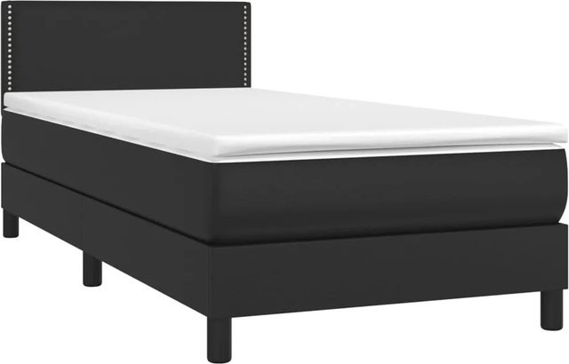 vidaXL Boxspringbett mit Matratze in Schwarz aus Kunstleder mit LED-Unterbettbeleuchtung und USB-Ladeanschluss, B/T: 100 x 200 cm - Bild 1