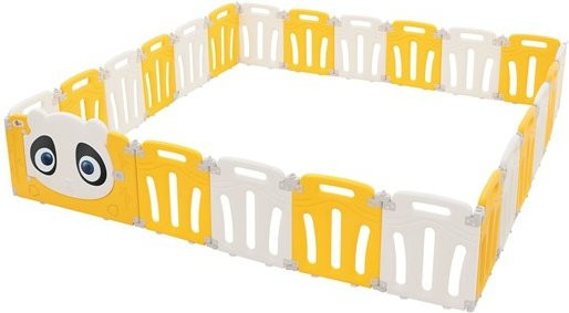 Faltbares Baby Laufgitter Joyz in Weiß und Gelb mit Panda-Motiv, B/T: 240 x 240 cm
