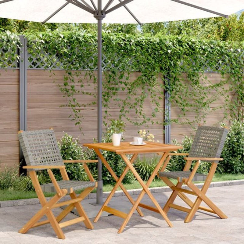 3-tlg. Bistro-Set aus Polyrattan und Massivholz in Grau von vidaxl - Bild 1