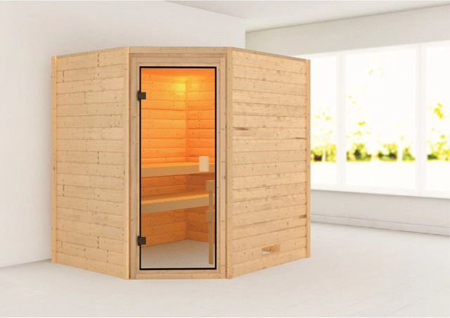 Karibu Sauna Mia Natur aus Fichte Massivholz in Beige - Bild 1