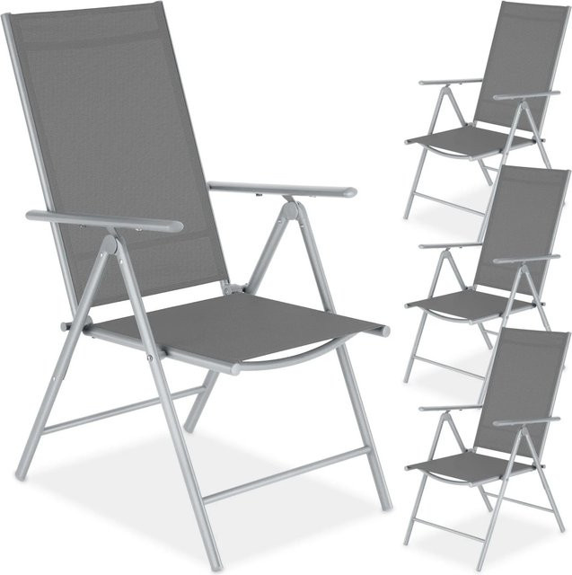 4er Set Tectake Gartenstühle Marcellino klappbar in Silber, wetterfest und UV-beständig mit Textilene-Bezug und pulverbeschichtetem Stahlgestell - Bild 1