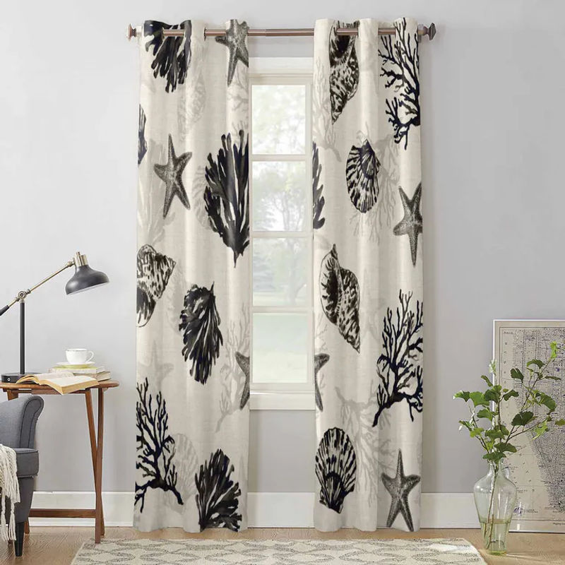 Super Six Fenstervorhang mit Seestern, Muschel und Koralle Motiv in Grau, halbtransparent, B: 135 cm, H: 60 cm - Bild 2