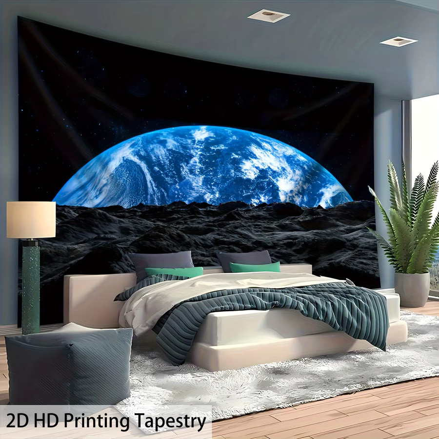 VIKAMA Cosmic Perspective HD Wandteppich Erde aus Mondperspektive Blau B: 60 cm, H: 40 cm - Bild 2