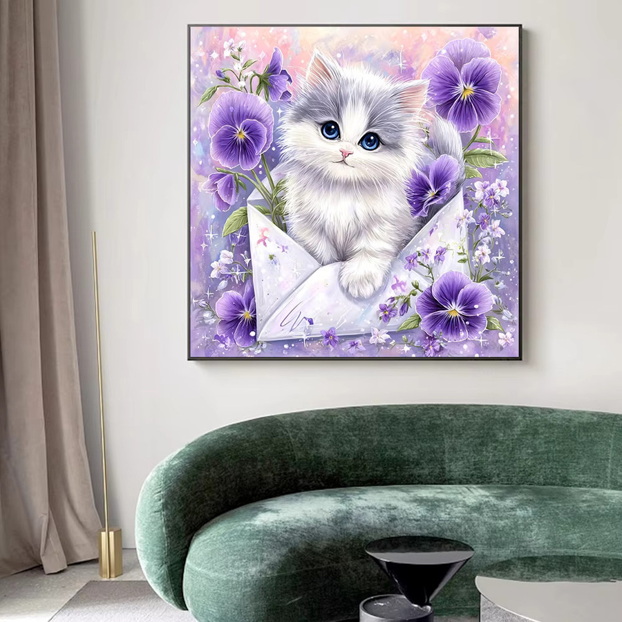 Huacan 5D DIY Diamantmalerei Set mit Katzen- und Blumenmotiv, Multicolor, B/H: 20 x 20 cm - Bild 3