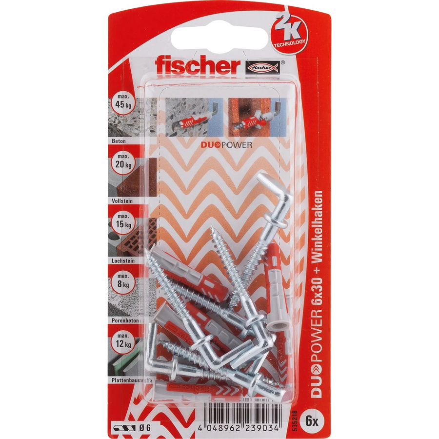 Fischer DuoPower Universaldübel aus Nylon in Mehrfarbig mit Winkelhaken, Durchmesser: 6 mm, Länge: 30 mm - Bild 3