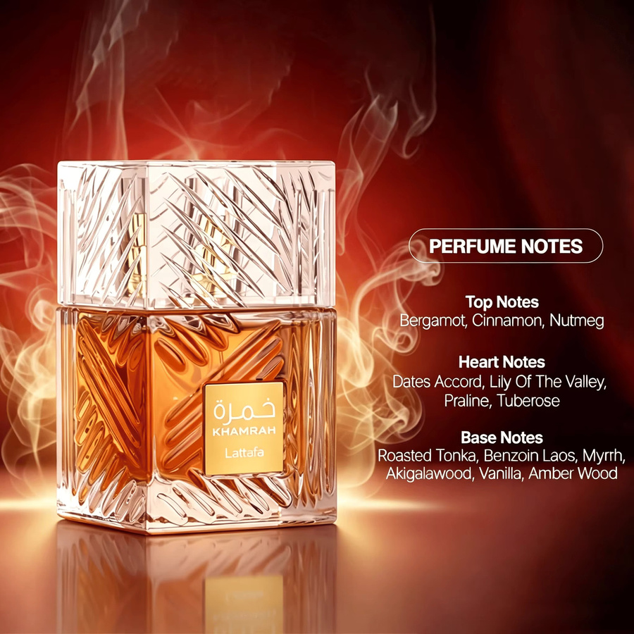 Lattafa Khamrah Eau de Parfum, 100 ml, Unisex, Vanille, Amber, Zimt, Würzig - Bild 3