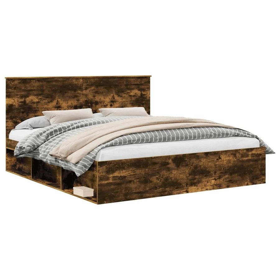 vidaXL Bettrahmen aus massivem Kiefernholz und Holzwerkstoff in Farbe Geräucherte Eiche, B/T/H: 200 x 200 x 100 cm - Bild 2