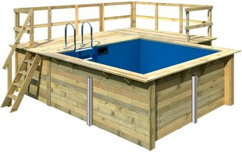 Karibu Rechteckiger Inground Pool aus Massivholz Fichte in Beige mit blauer Innenhülle und Terrasse B, B: 350 cm, T: 320 cm, H: 124 cm - Bild 1