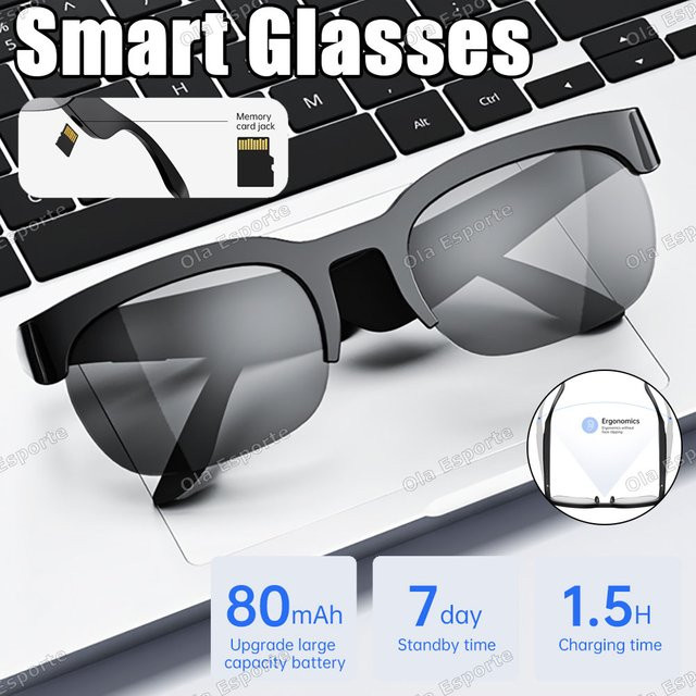 Ola Esporte Smart-Sonnenbrille mit KI-Übersetzung und Bluetooth in Schwarz für Damen und Herren - Bild 1