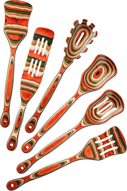 LMETJMA Pakkawood Kochutensilien-Set aus Holz in Multicolour, kratzfreies Set aus Holzlöffeln und Salatservierutensilien mit ovaler Form - Bild 1