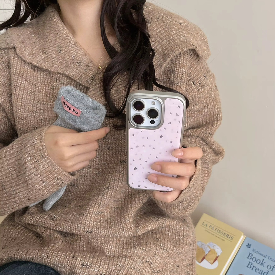 DecoPhone Handyhülle AIR PLUS mit rosa Sternen und Silberrand für iPhone 11 bis iPhone 17 Pro Max, Epoxidharz TPU Anti-Drop, Farbe: Pink/Silber/Transparent - Bild 2