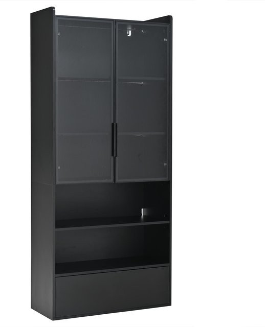 Moderner Vitrine-Hochschrank in Schwarz mit App-steuerbarer LED-Beleuchtung, Glastüren und 6 Ablagen, B/T/H: 80 x 34 x 180 cm - Bild 1