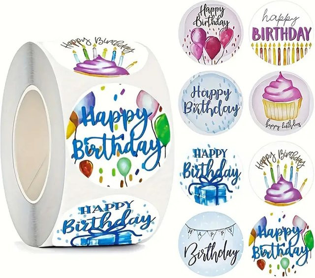 TYFYO Happy Birthday Rollenaufkleber in Multicolour für Karten und Dekoration, 100 Stück - Bild 1