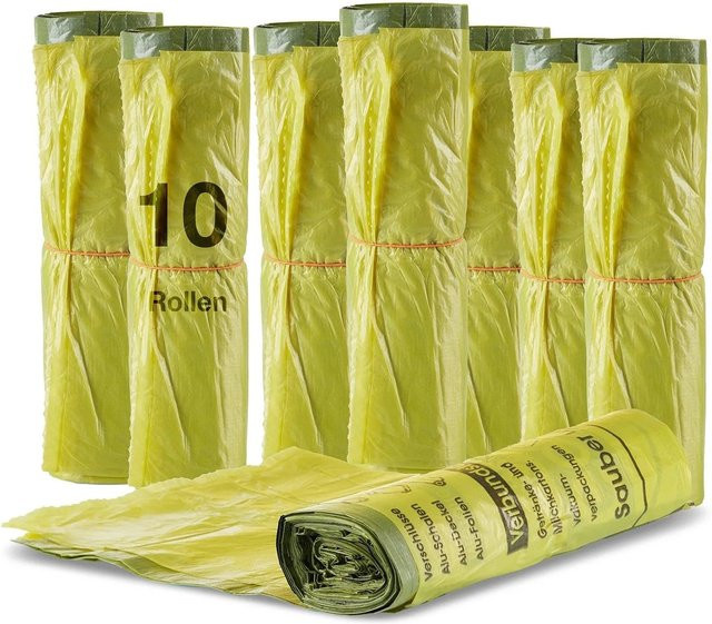 BigDean Gelber Sack 90 Liter aus HDPE, 10 Rollen mit insgesamt 130 Stück, Farbe: Gelb - Bild 1