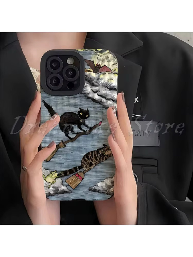 TOPTOY Silikon Handyhülle mit Cartoon Dark Funny Cat Design für iPhone 16 15 14 13 12 11 Pro Max Mini Plus XR XS SE Multicolour - Bild 4
