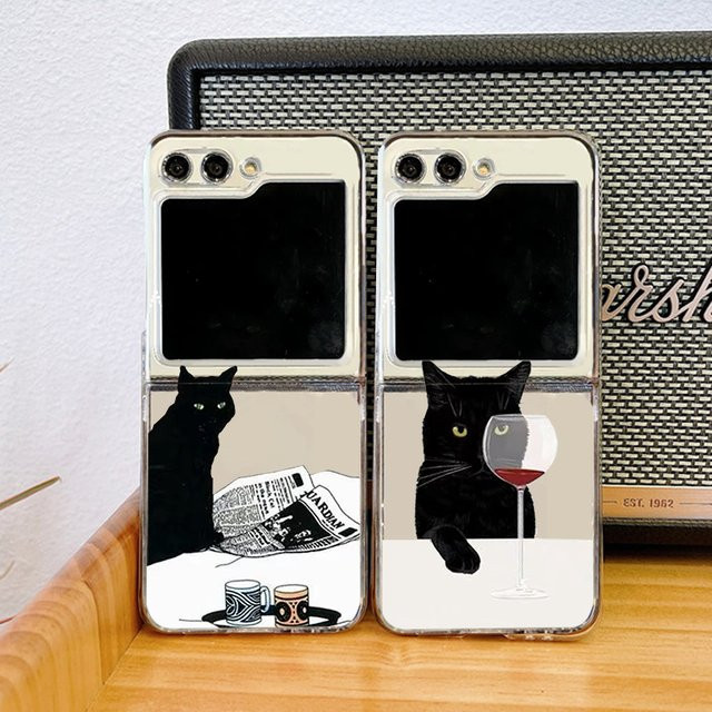 Transparente Handyhülle mit lustigem Cartoon schwarzer Katze für Samsung Galaxy Z Flip 6, Flip 5, Flip 4 und Flip 3 - Bild 1