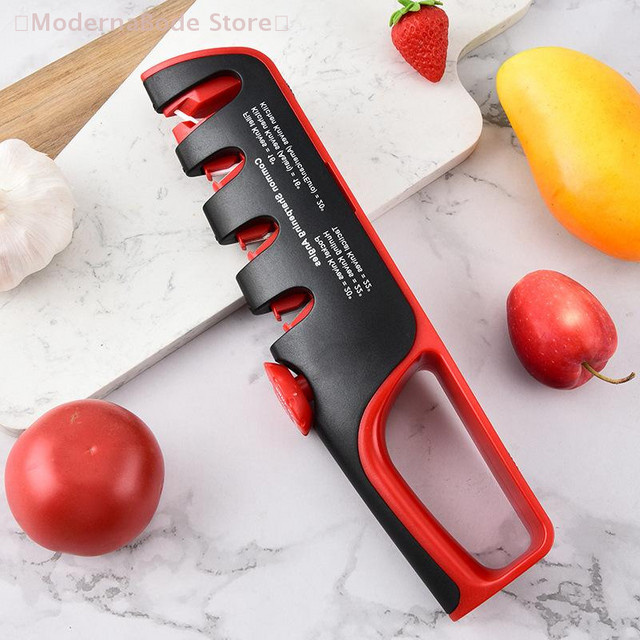 Hoeaden 4-in-1 Messerschärfer mit verstellbarem Winkel in Rot für Küchenmesser und Scheren - Bild 1