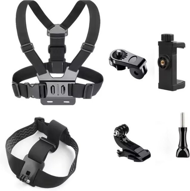 VORTNGLE 6-teiliges Action-Kamera-Kit in Schwarz mit Kopfband und Brustgurt für GoPro Hero 13 12 11 und Insta360 sowie Smartphone-Halterung - Bild 1