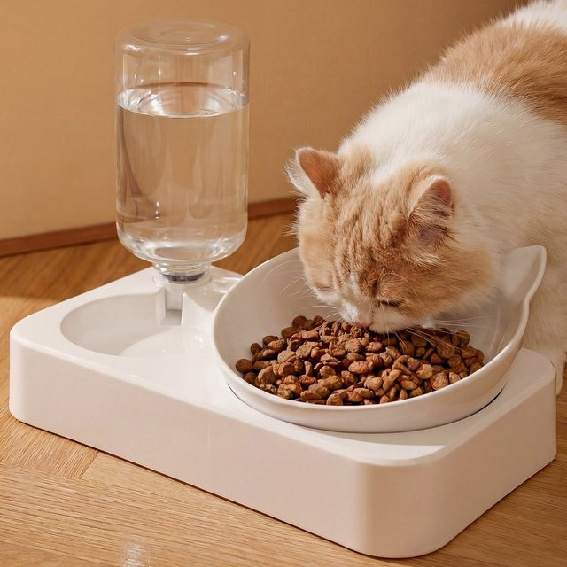 YTYIN 2-in-1 Automatischer Wasserspender und Futternapf für Katzen und Hunde in Weiß - Bild 1
