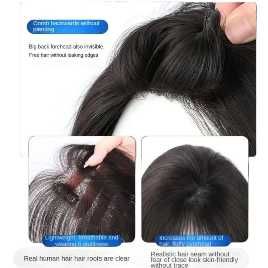 Satifresion Echthaar-Topper mit Pony, Damen, Spitzenbasis, Clips - Bild 6