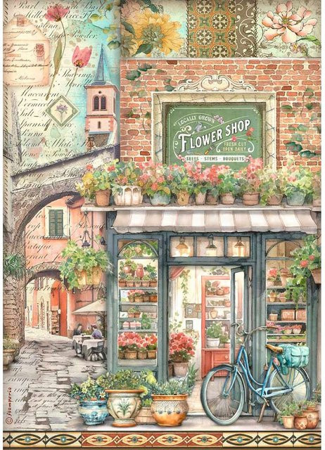 Stamperia Motiv-Strohseide Art of Travelling Farmer's Market in Multicolor, Format A4 - Bild 1