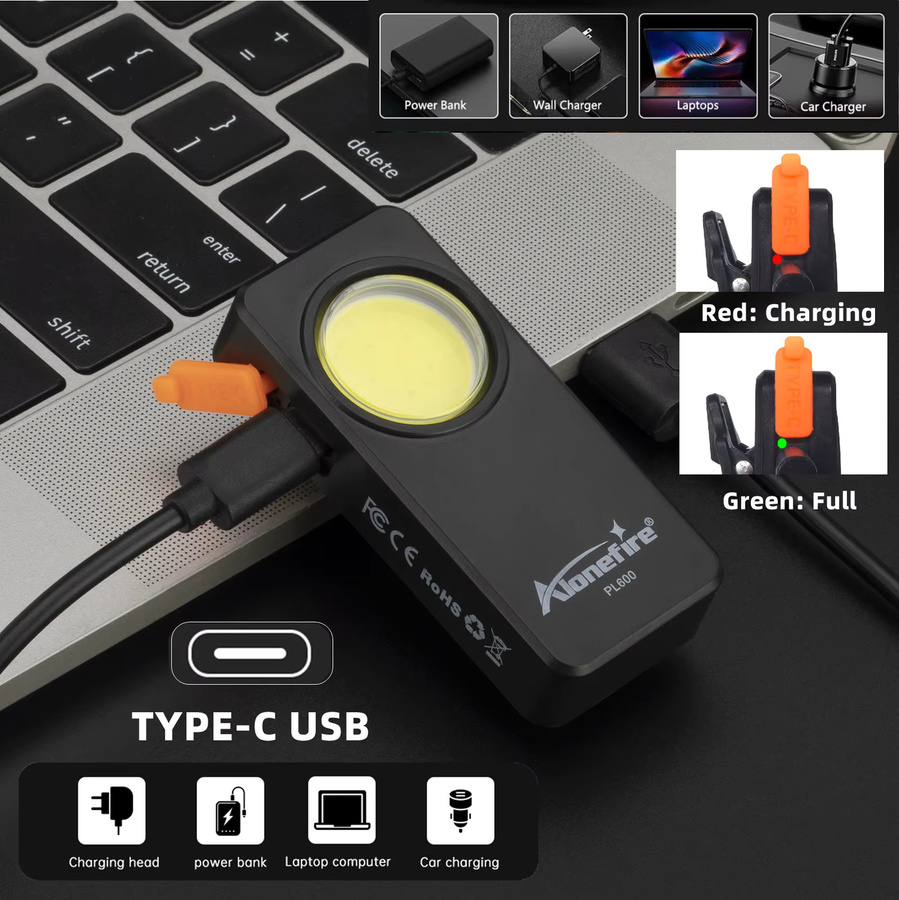 Alonefire PL600 USB wiederaufladbare tragbare Notleuchte in Schwarz - Bild 4