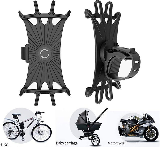 Opansten Universal Fahrrad Handy Halterung aus Silikon in Schwarz mit 360-Grad Rotation für GPS, Motorrad und Kinderwagen - Bild 1