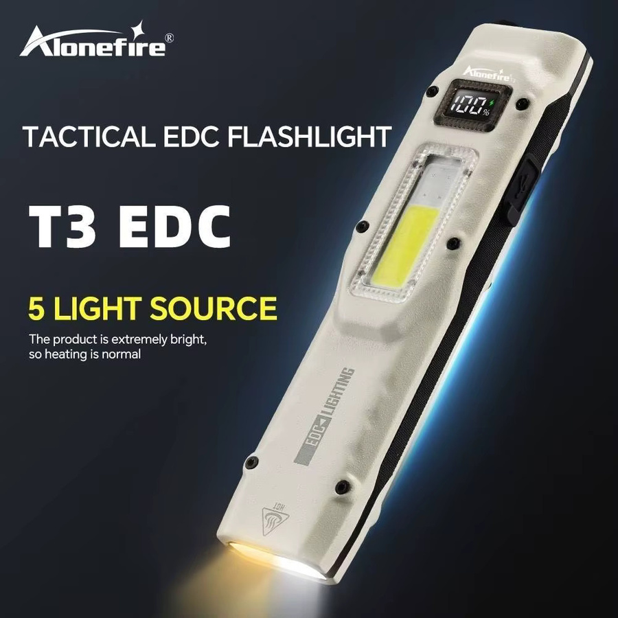 Alonefire Mehrzweck-Taktische EDC-Taschenlampe mit USB-Aufladung und COB-Arbeitslicht für Outdoor, Camping und Jagd - Bild 3
