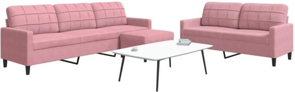 3-tlg. Sofagarnitur aus Samt und Polyester in Rosa mit Metallgestell von Vidaxl - Bild 1