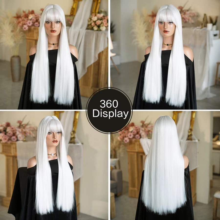 7JHH WIGS Perücke für Damen, weiß, lang, gerade, synthetisch - Bild 3