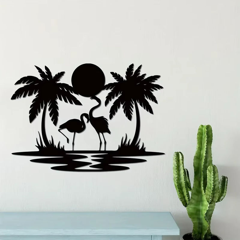 Hello young Wanddekoration aus Metall mit Flamingo, Palme und Sonnenuntergang in Schwarz - Bild 5